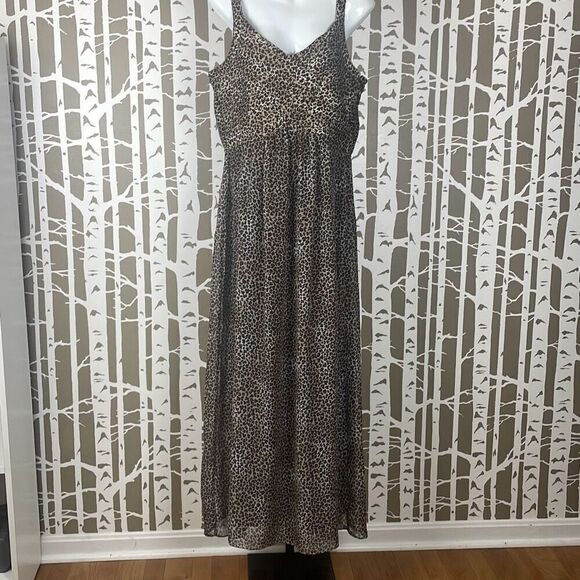 Vintage 90s Leopard Print Maxi Dress 16 - Picture 1 of 13